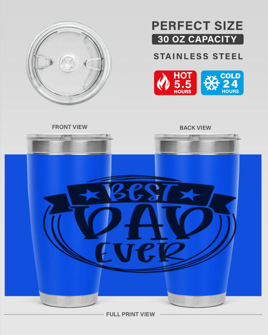 Best Dad Ever 72# Tumbler in stainless steel with a drink-thru lid, perfect for Father's Day gifts.