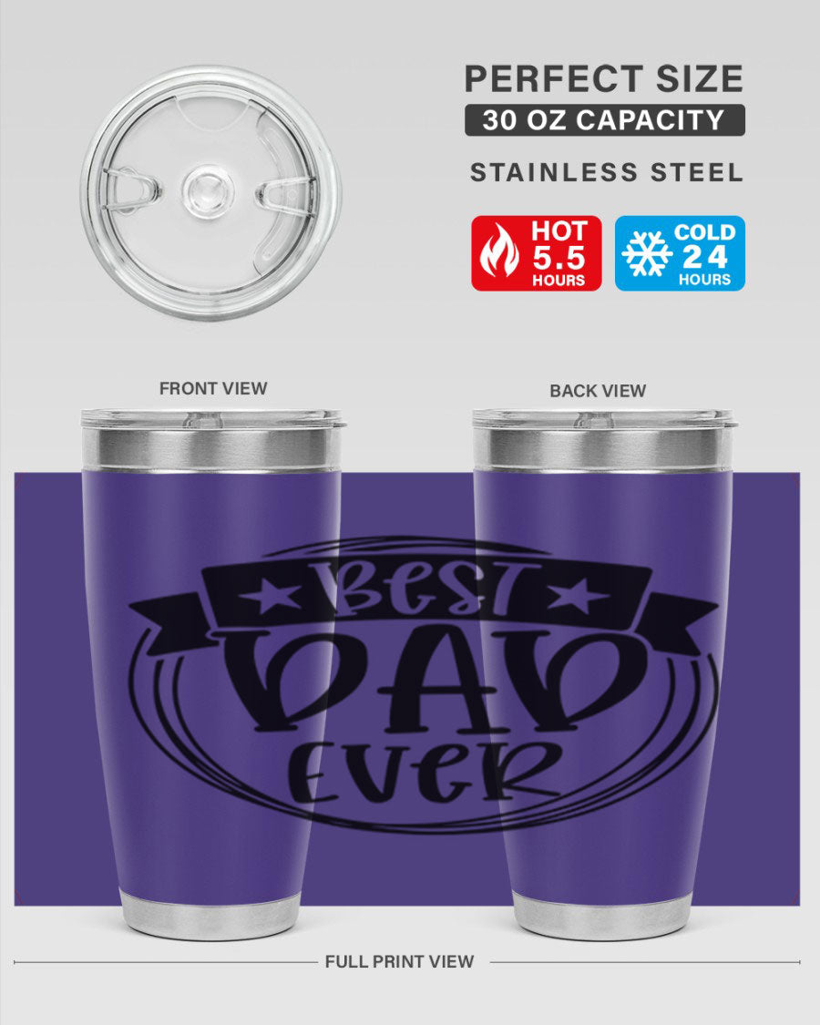 Best Dad Ever 72# Tumbler in stainless steel with a drink-thru lid, perfect for Father's Day gifts.