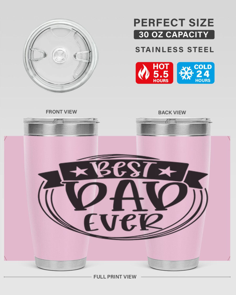 Best Dad Ever 72# Tumbler in stainless steel with a drink-thru lid, perfect for Father's Day gifts.