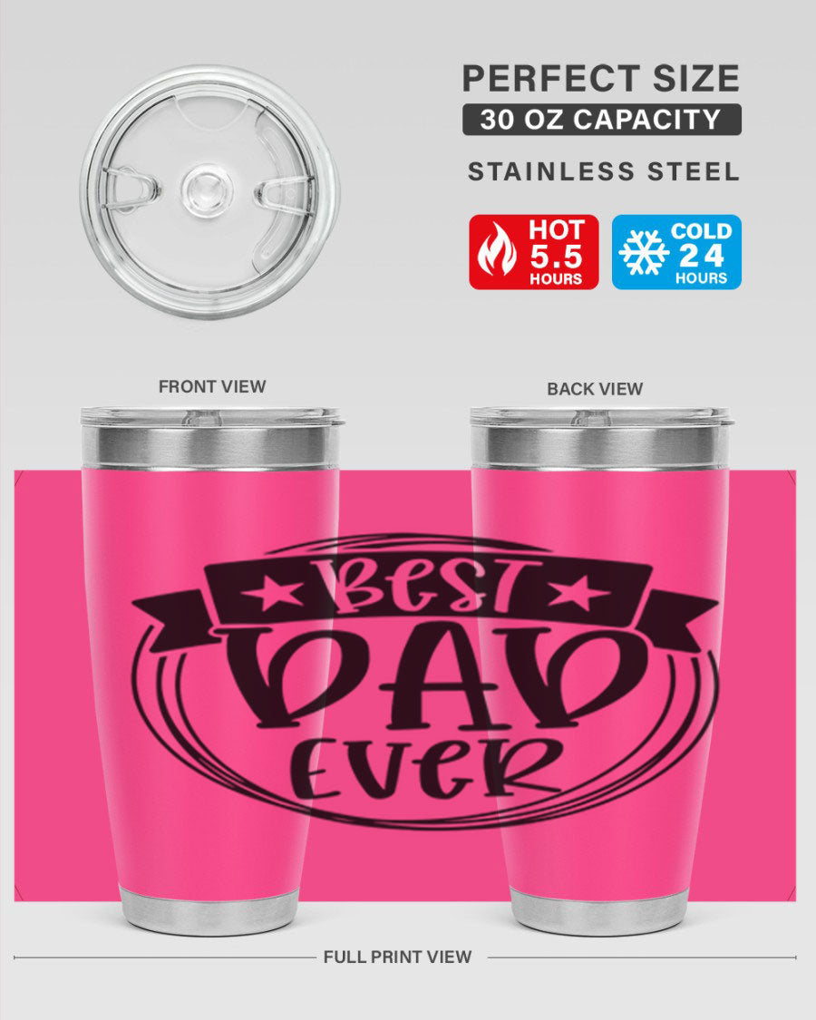 Best Dad Ever 72# Tumbler in stainless steel with a drink-thru lid, perfect for Father's Day gifts.
