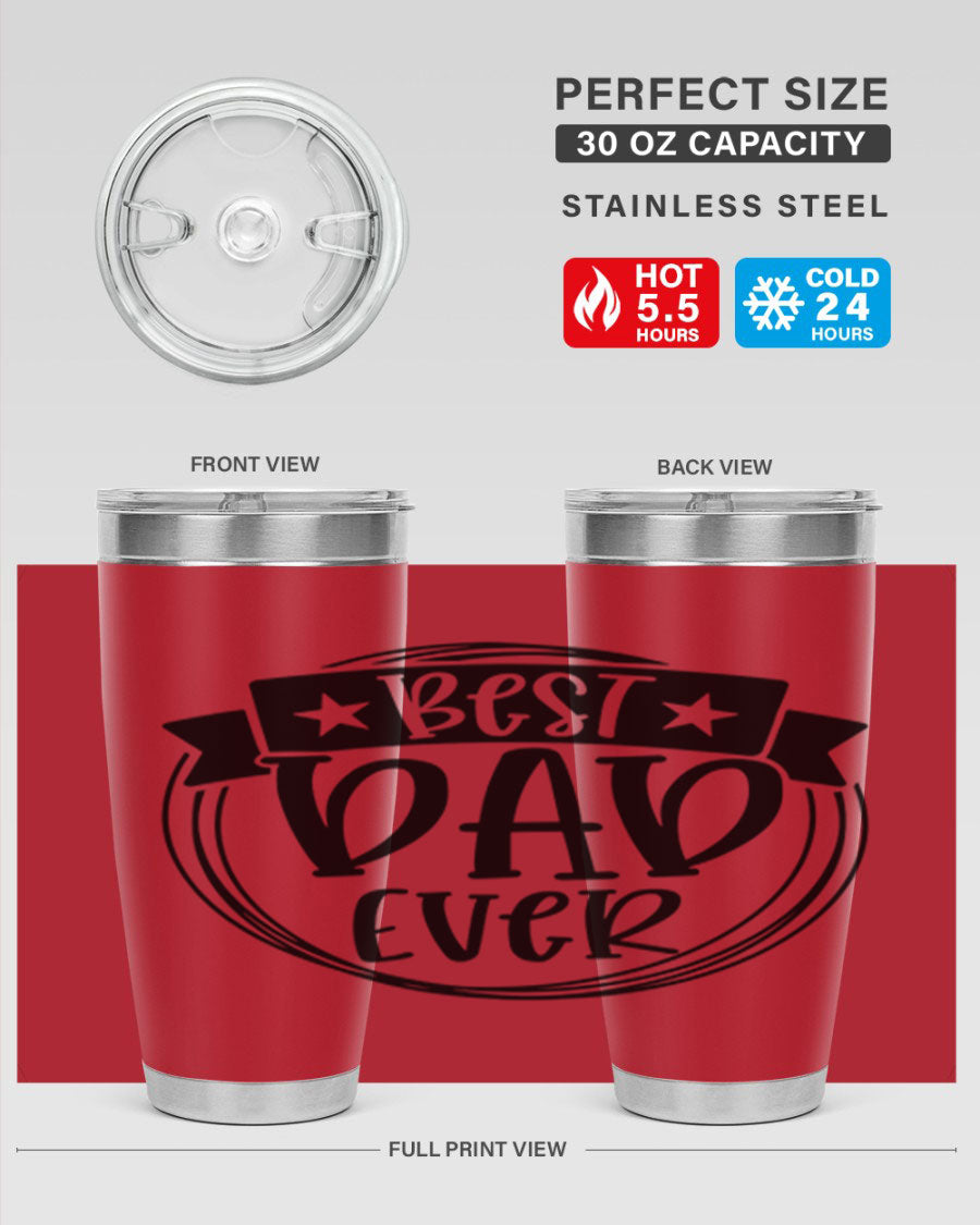 Best Dad Ever 72# Tumbler in stainless steel with a drink-thru lid, perfect for Father's Day gifts.