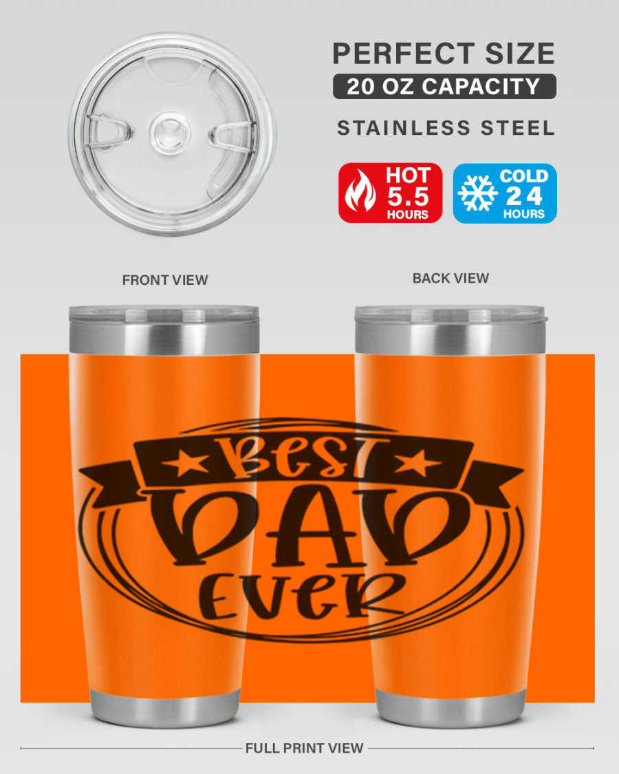 Best Dad Ever 72# Tumbler in stainless steel with a drink-thru lid, perfect for Father's Day gifts.