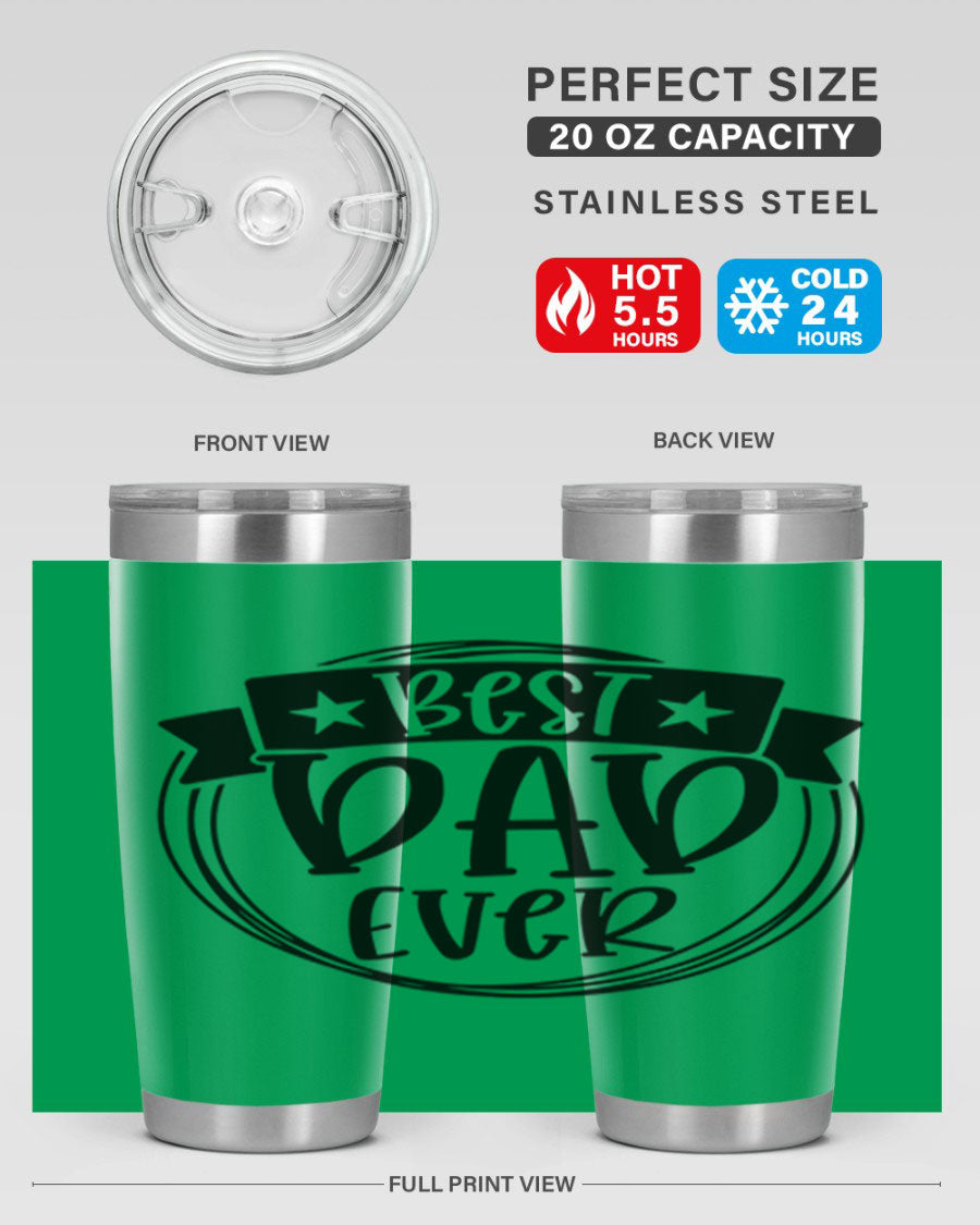 Best Dad Ever 72# Tumbler in stainless steel with a drink-thru lid, perfect for Father's Day gifts.