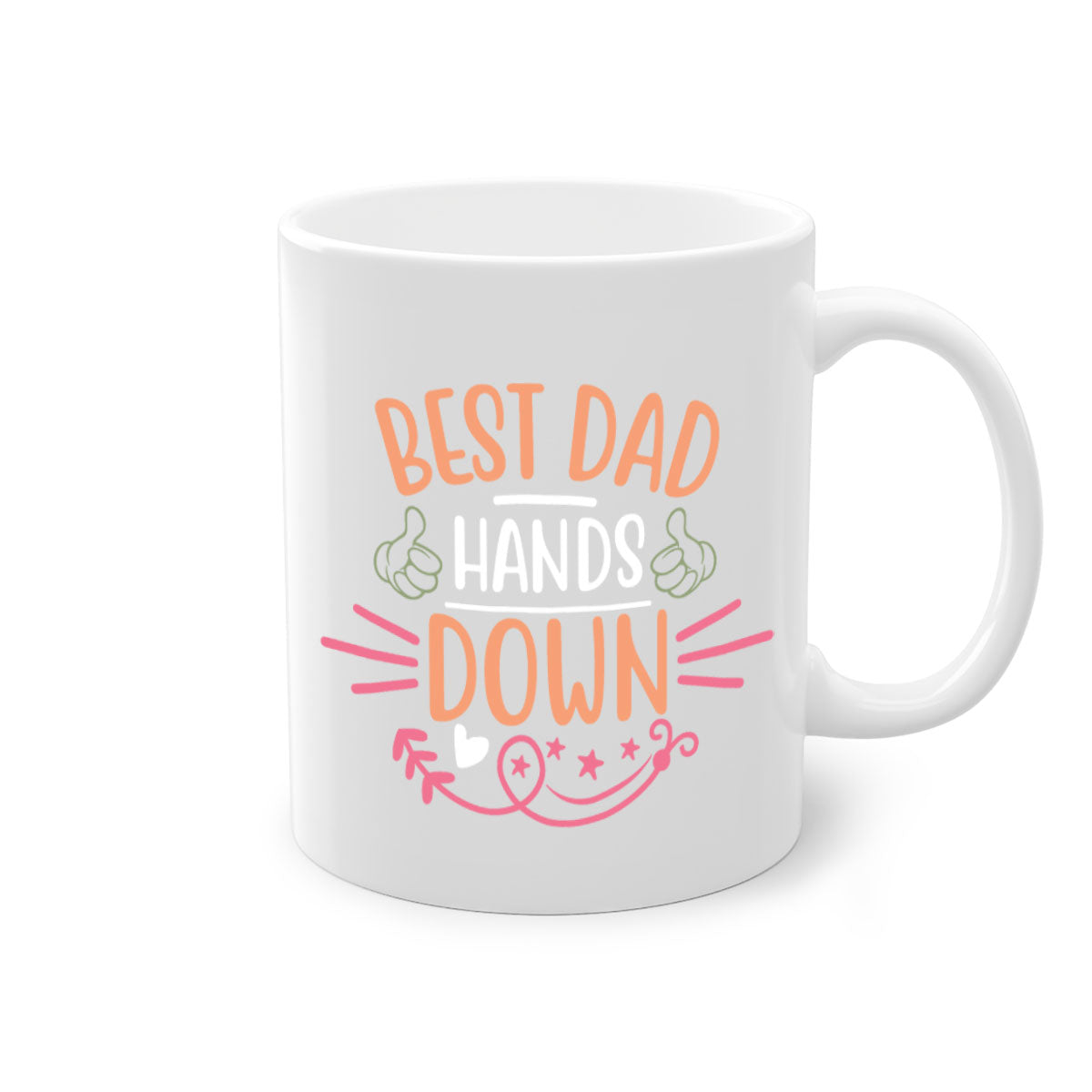Best Dad Hands Down 108# Mug with colorful handle and glossy finish, available in multiple colors and sizes.