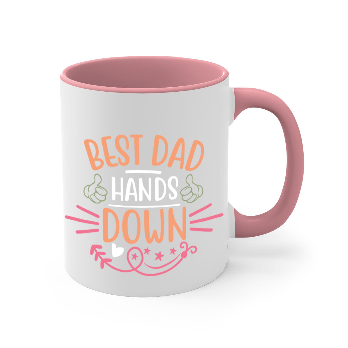 Best Dad Hands Down 108# Mug with colorful handle and glossy finish, available in multiple colors and sizes.