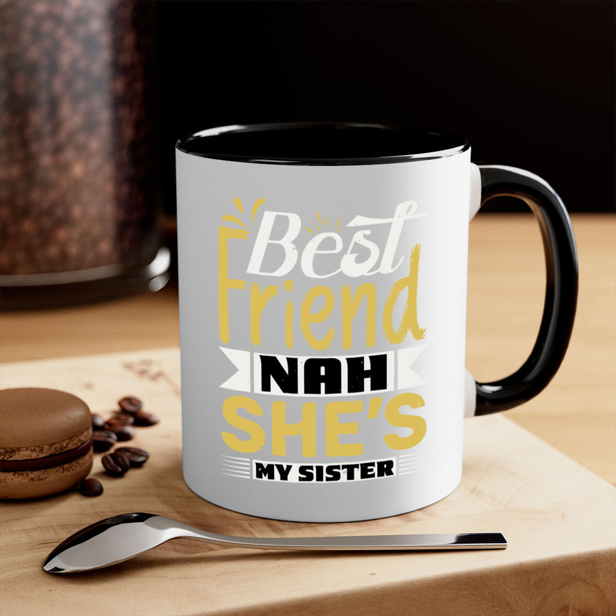 Best friend Nah She’s my sister Style 11# Mug with colorful handle and glossy finish, available in multiple colors.