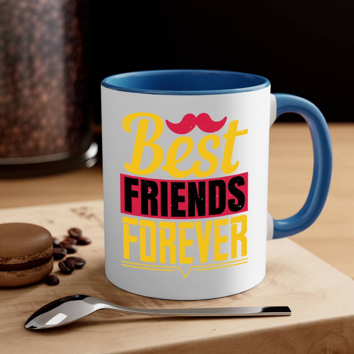 Best Friends Forever Mug with colorful handle and glossy finish, perfect for coffee or tea.