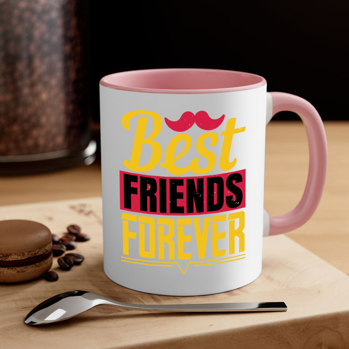 Best Friends Forever Mug with colorful handle and glossy finish, perfect for coffee or tea.