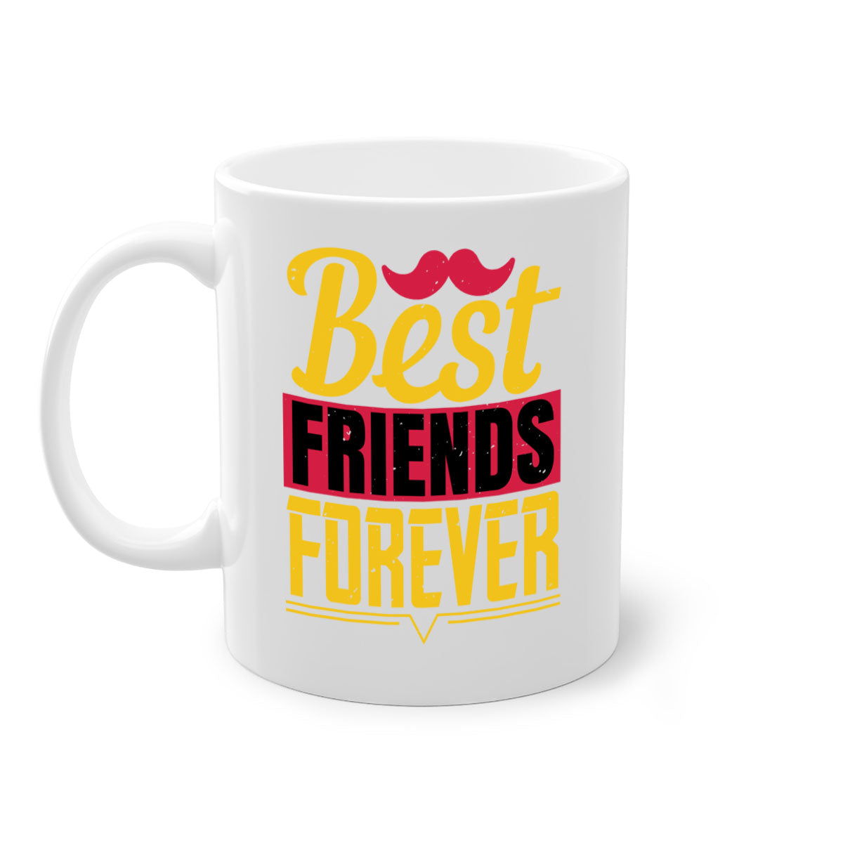 Best Friends Forever Mug with colorful handle and glossy finish, perfect for coffee or tea.