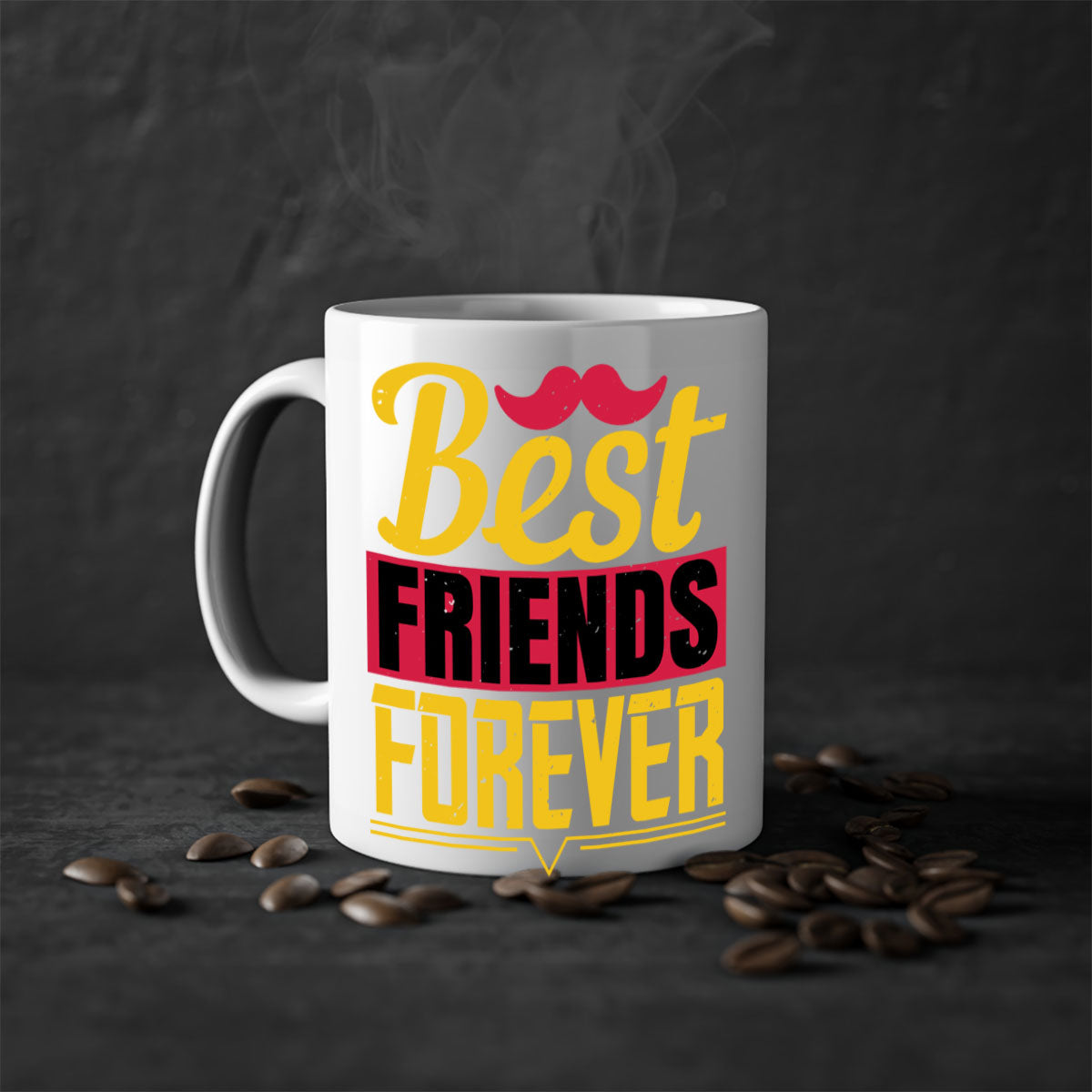 Best Friends Forever Mug with colorful handle and glossy finish, perfect for coffee or tea.