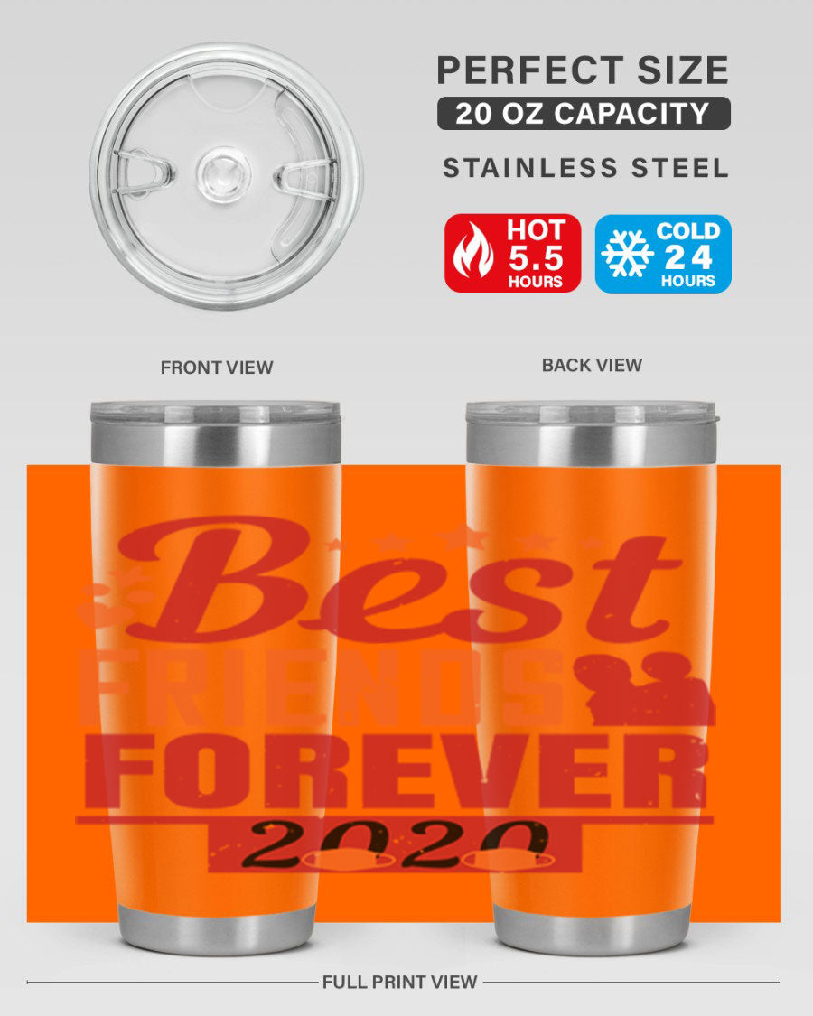 Best Friends Forever 20oz Tumbler featuring double wall vacuum insulation and a sleek design, perfect for hot and cold beverages.