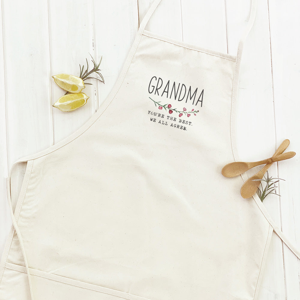 Best Grandma Women's Apron featuring elegant design, cotton canvas fabric, and divided front pocket.