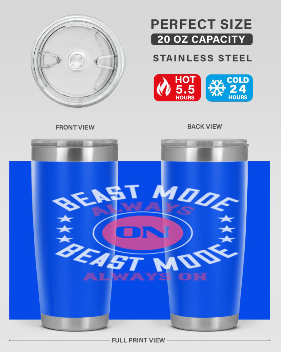 Best Mode Always On 20oz Gym Tumbler in stainless steel with a drink-thru lid, showcasing its sleek design and insulation features.