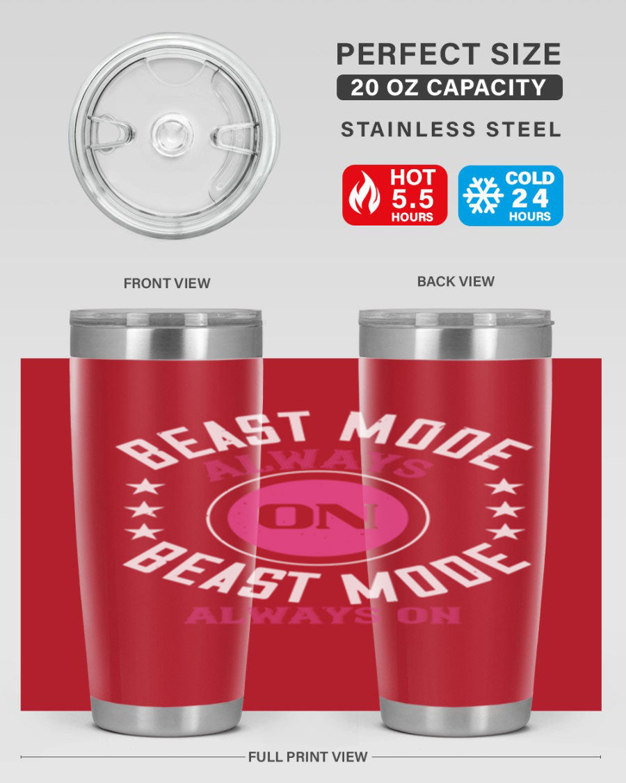 Best Mode Always On 20oz Gym Tumbler in stainless steel with a drink-thru lid, showcasing its sleek design and insulation features.