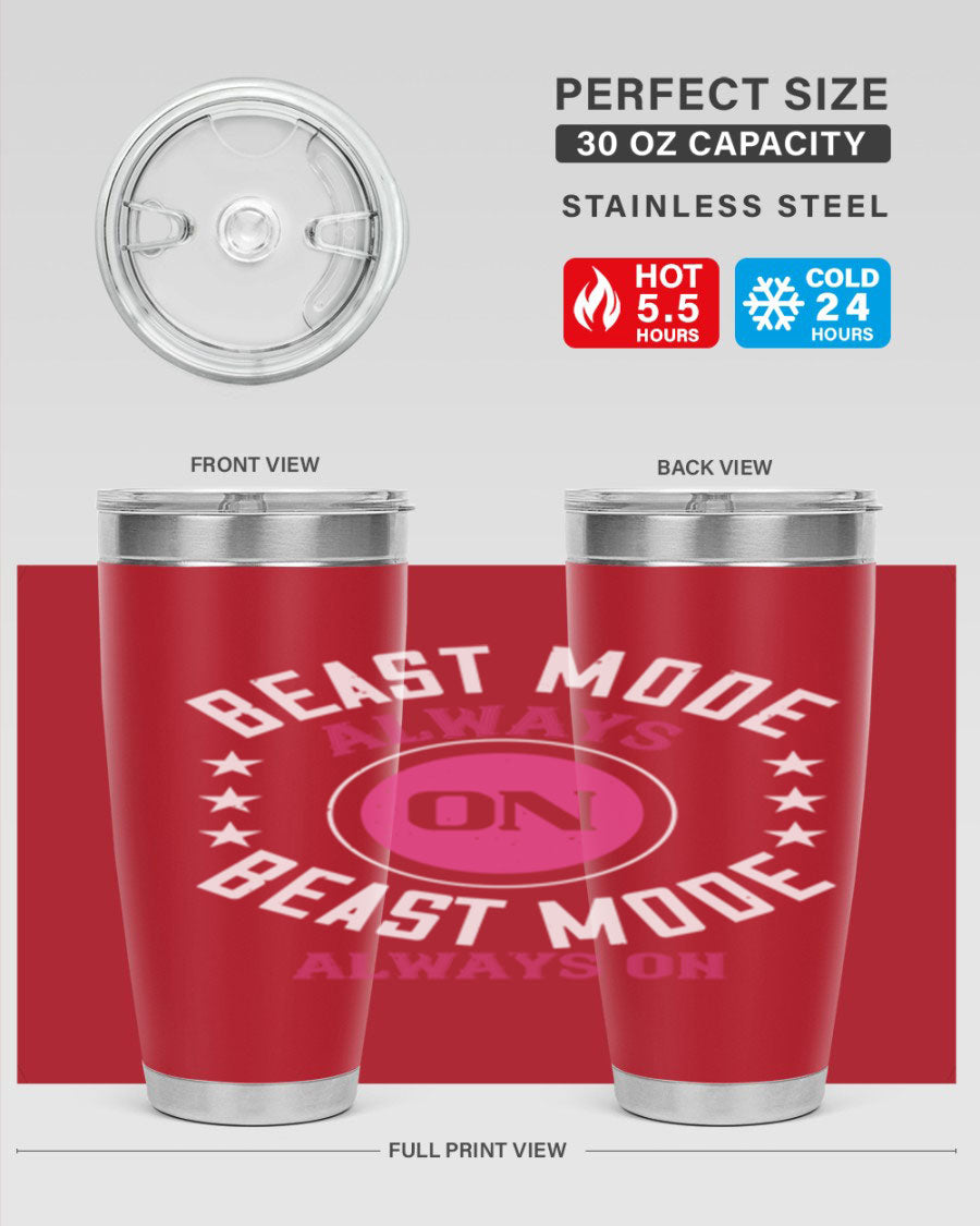 Best Mode Always On 20oz Gym Tumbler in stainless steel with a drink-thru lid, showcasing its sleek design and insulation features.