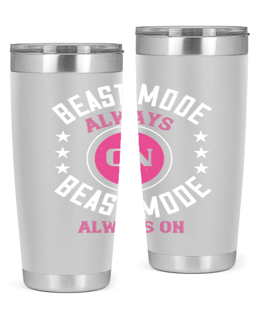 Best Mode Always On 20oz Gym Tumbler in stainless steel with a drink-thru lid, showcasing its sleek design and insulation features.
