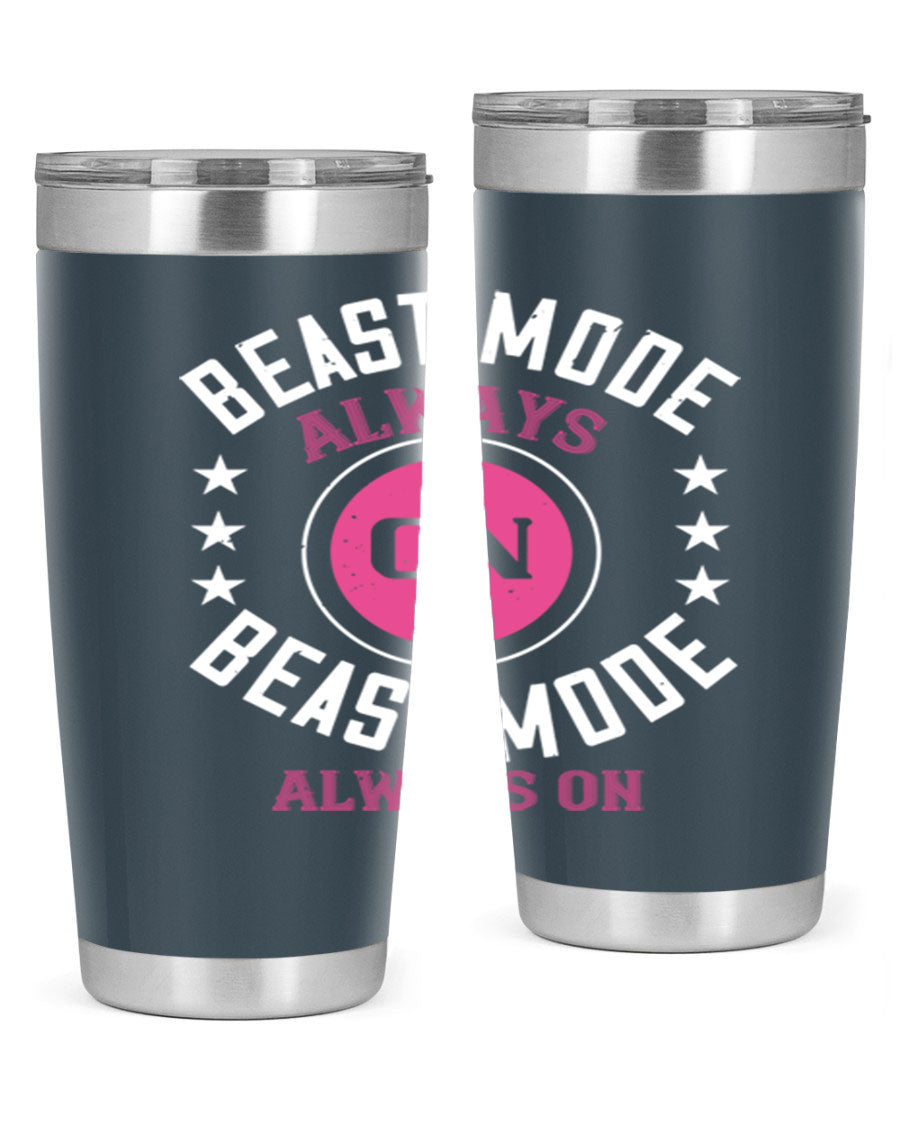 Best Mode Always On 20oz Gym Tumbler in stainless steel with a drink-thru lid, showcasing its sleek design and insulation features.
