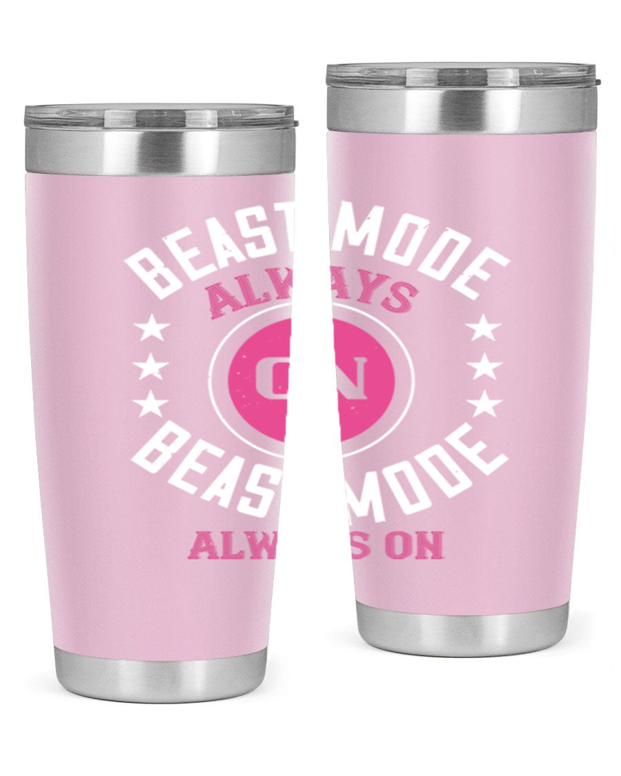 Best Mode Always On 20oz Gym Tumbler in stainless steel with a drink-thru lid, showcasing its sleek design and insulation features.