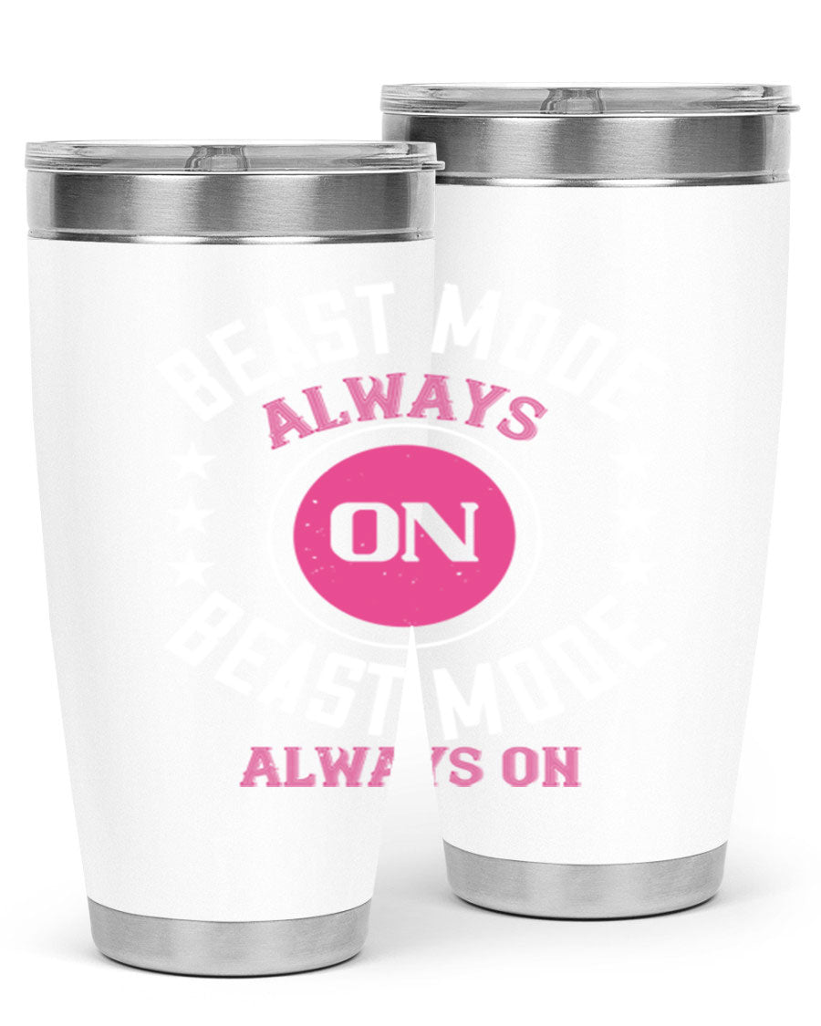 Best Mode Always On 20oz Gym Tumbler in stainless steel with a drink-thru lid, showcasing its sleek design and insulation features.