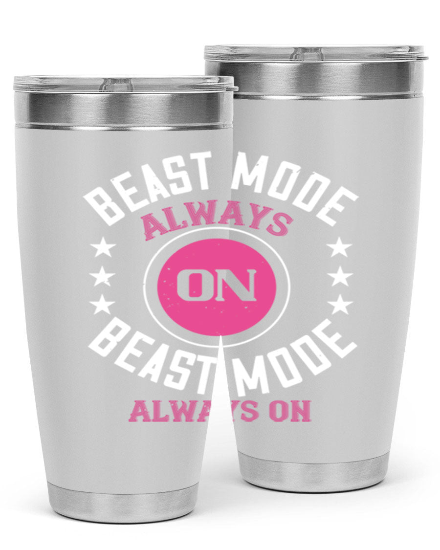 Best Mode Always On 20oz Gym Tumbler in stainless steel with a drink-thru lid, showcasing its sleek design and insulation features.