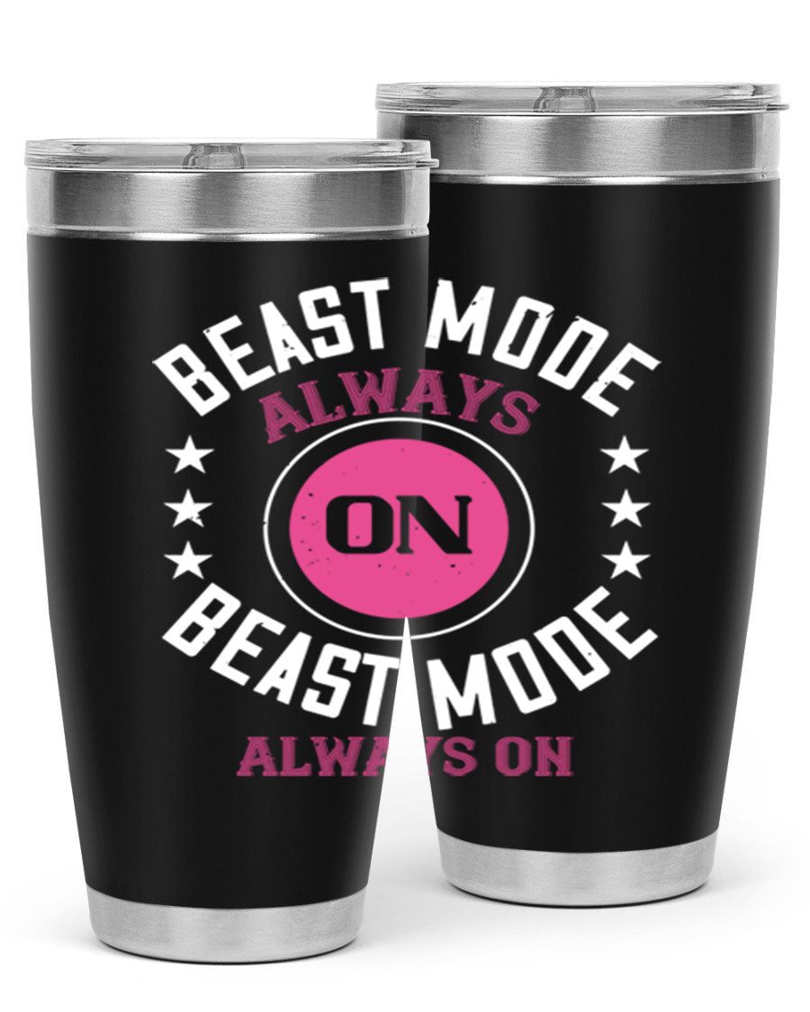 Best Mode Always On 20oz Gym Tumbler in stainless steel with a drink-thru lid, showcasing its sleek design and insulation features.