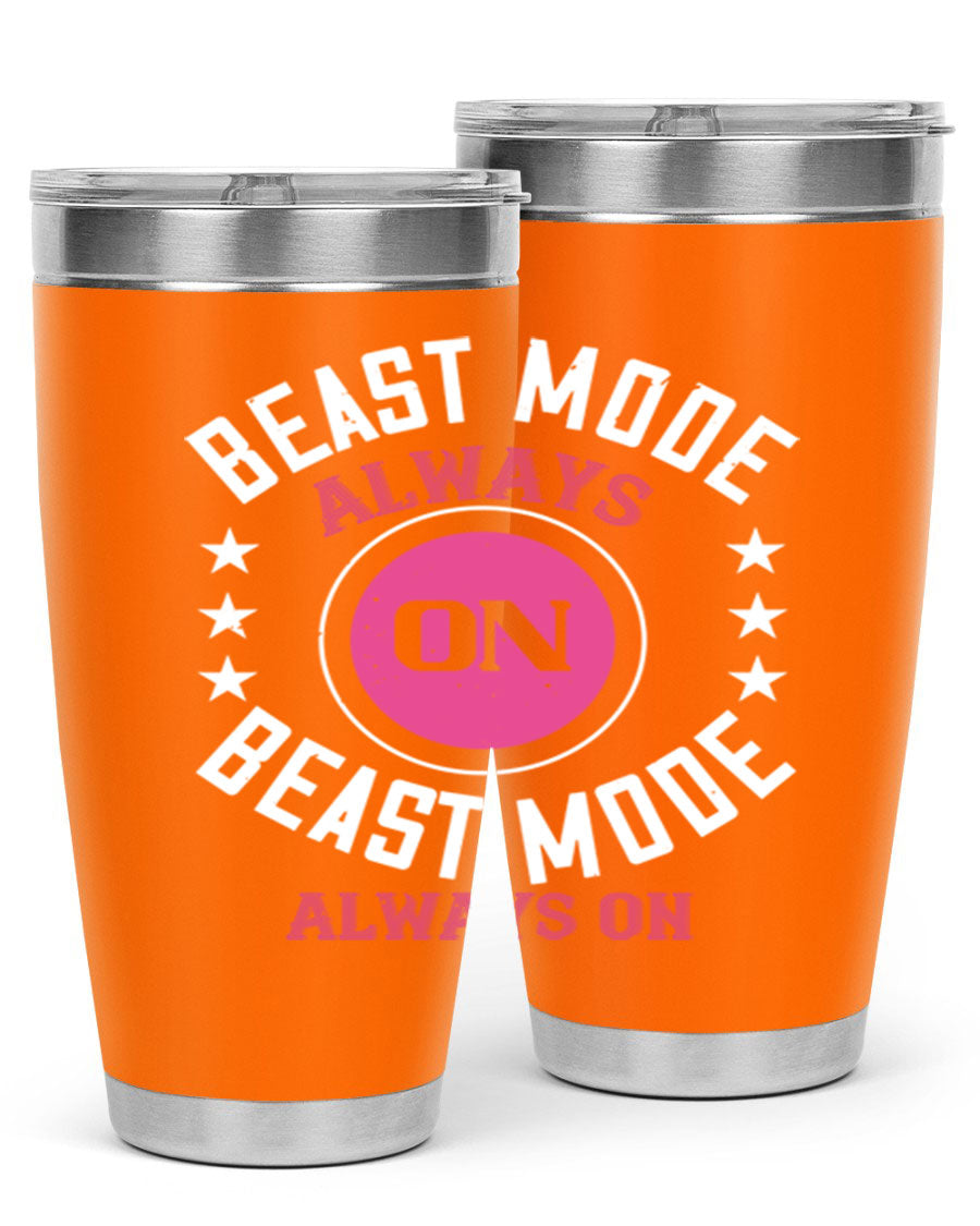 Best Mode Always On 20oz Gym Tumbler in stainless steel with a drink-thru lid, showcasing its sleek design and insulation features.