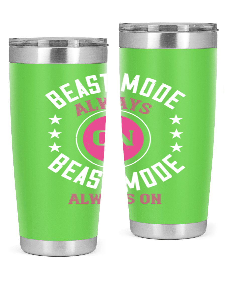 Best Mode Always On 20oz Gym Tumbler in stainless steel with a drink-thru lid, showcasing its sleek design and insulation features.