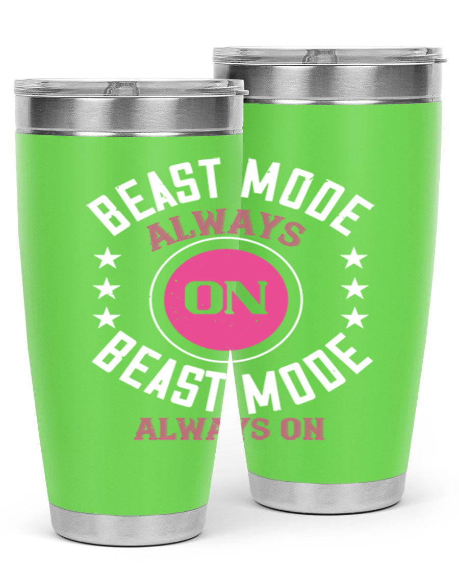 Best Mode Always On 20oz Gym Tumbler in stainless steel with a drink-thru lid, showcasing its sleek design and insulation features.