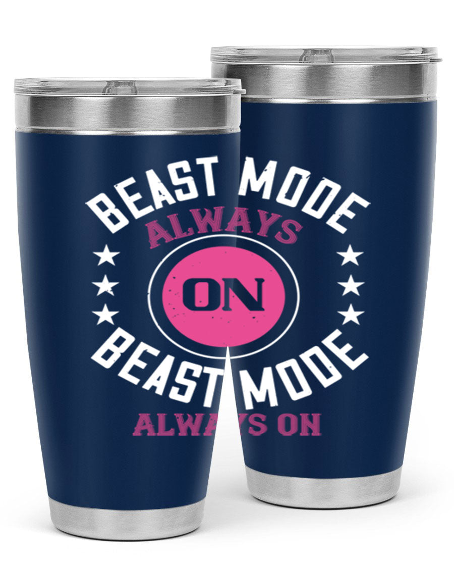 Best Mode Always On 20oz Gym Tumbler in stainless steel with a drink-thru lid, showcasing its sleek design and insulation features.