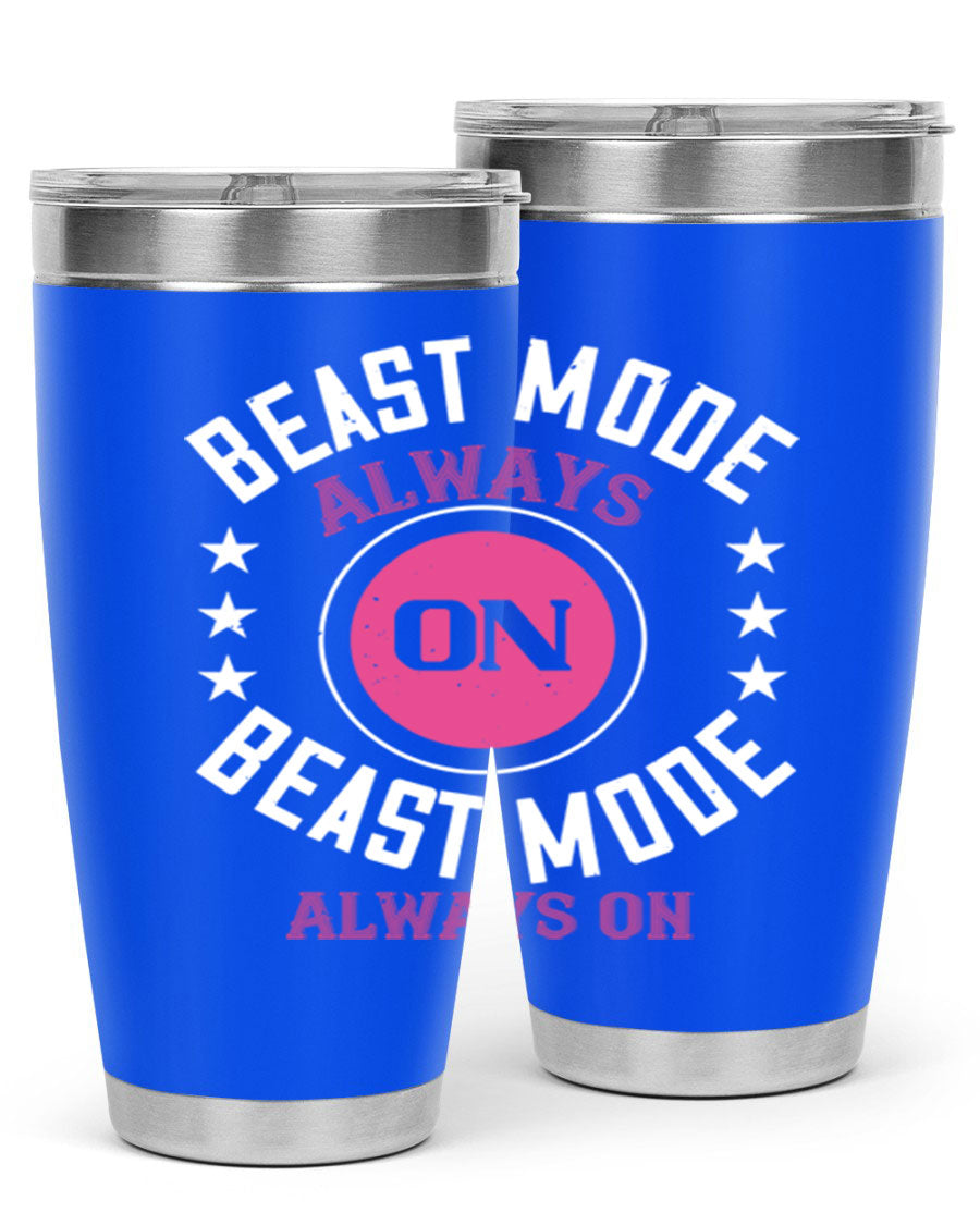 Best Mode Always On 20oz Gym Tumbler in stainless steel with a drink-thru lid, showcasing its sleek design and insulation features.