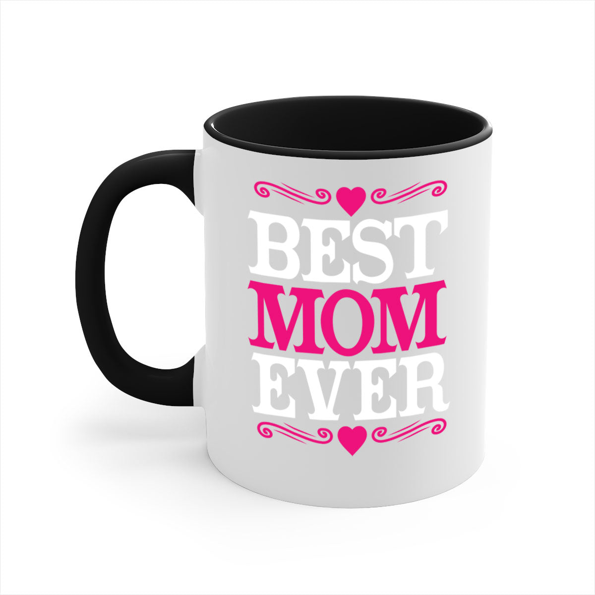 Best Mom Ever 282# Mug with colorful handle and interior, glossy finish, available in two sizes.