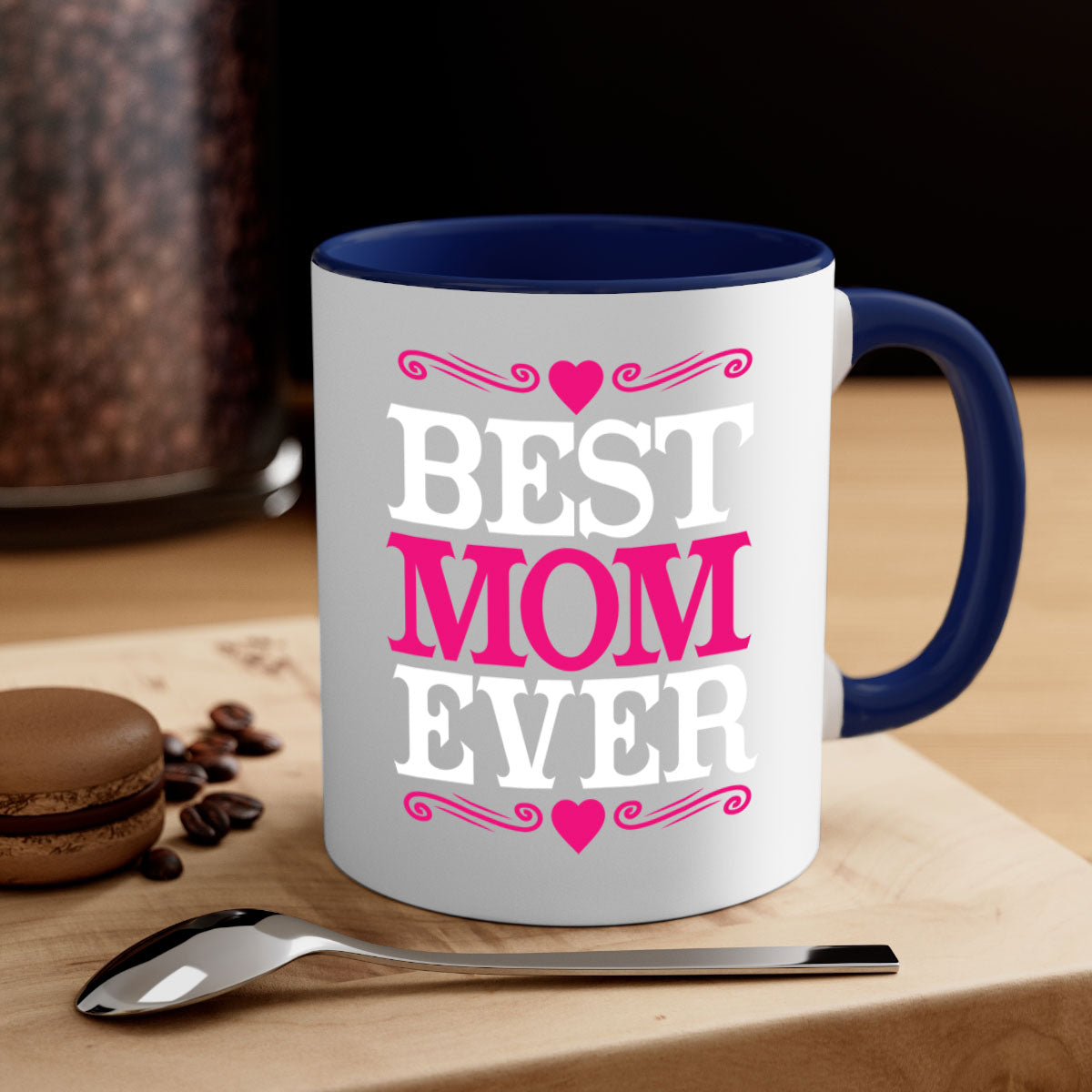 Best Mom Ever 282# Mug with colorful handle and interior, glossy finish, available in two sizes.