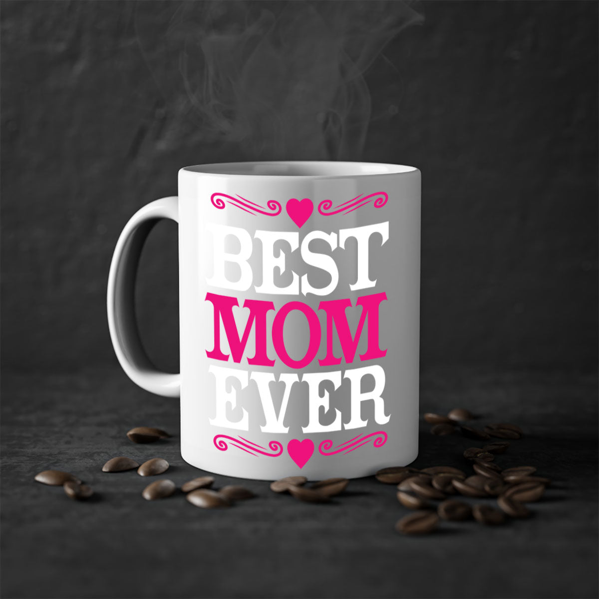 Best Mom Ever 282# Mug with colorful handle and interior, glossy finish, available in two sizes.