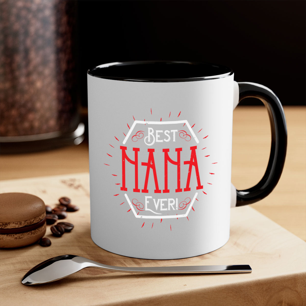 BEST NANA EVER mug featuring a two-tone design with a colored handle and glossy finish, available in multiple colors.