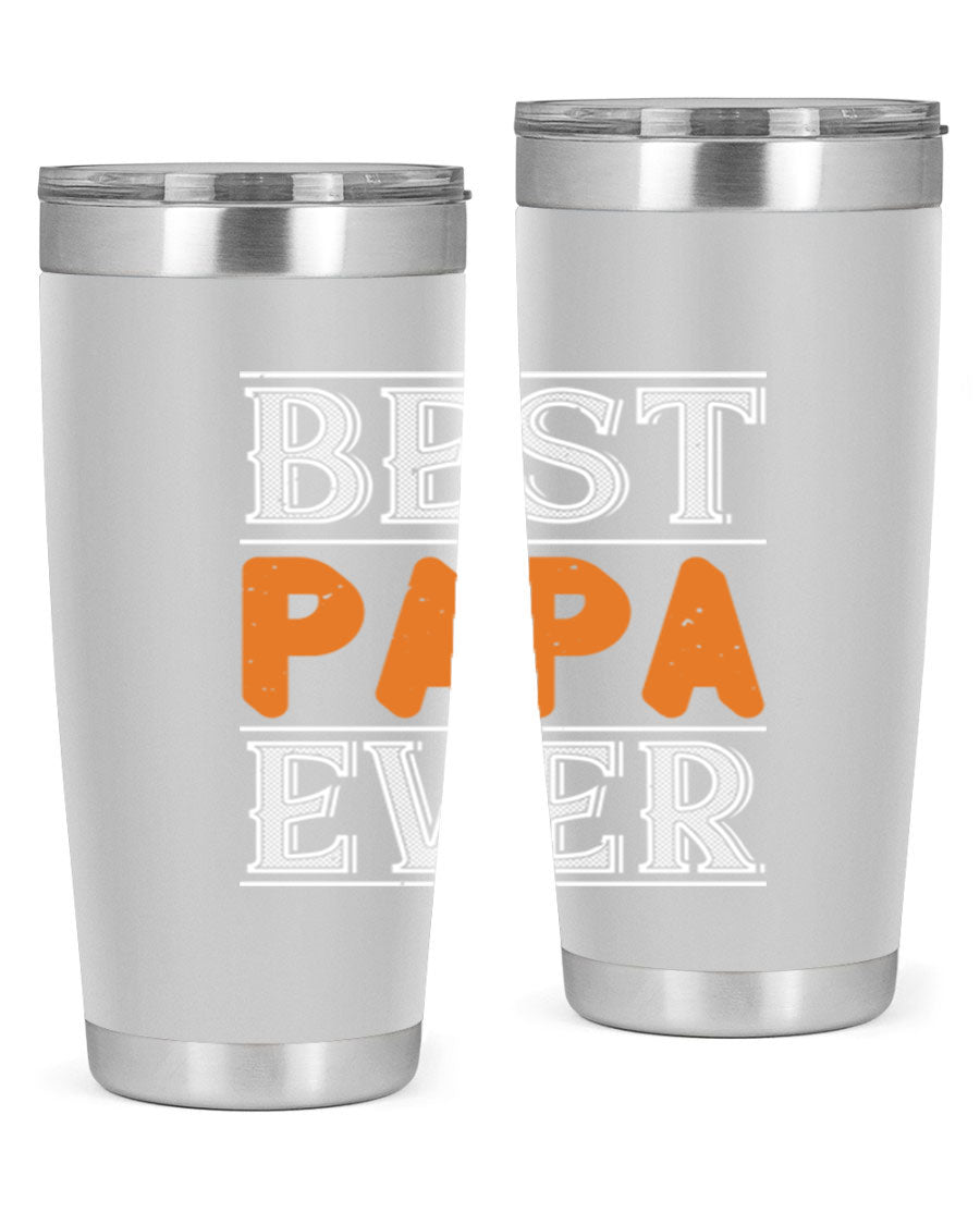 Best Papa Ever tumbler featuring a stylish design, double wall vacuum insulation, and a press-in lid, perfect for hot and cold beverages.