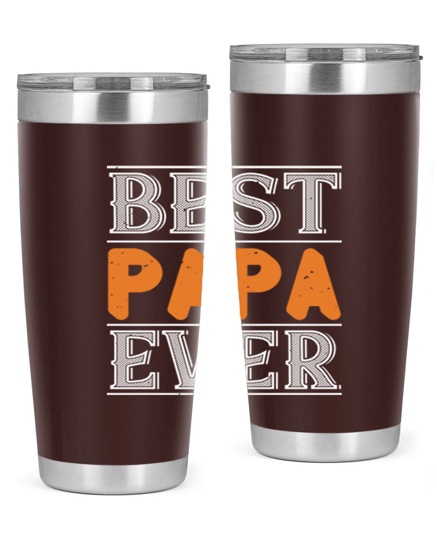 Best Papa Ever tumbler featuring a stylish design, double wall vacuum insulation, and a press-in lid, perfect for hot and cold beverages.
