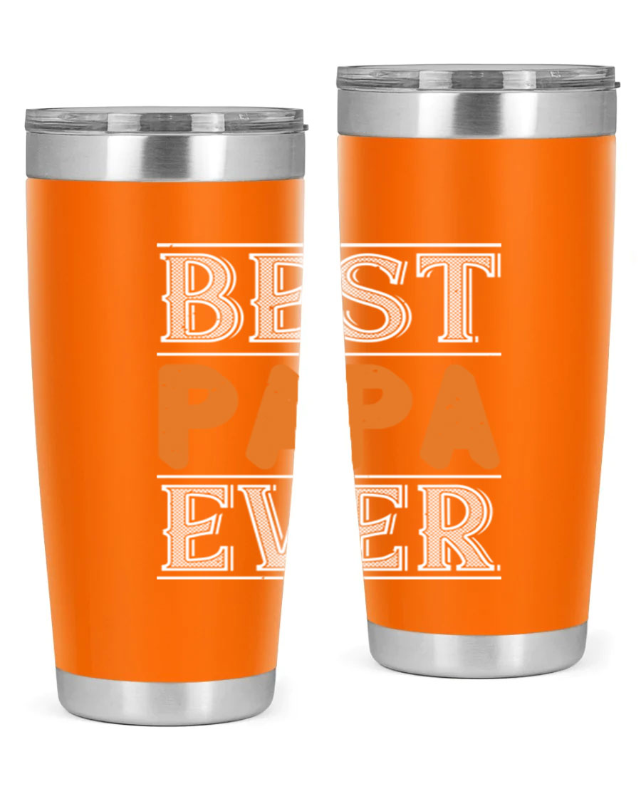 Best Papa Ever tumbler featuring a stylish design, double wall vacuum insulation, and a press-in lid, perfect for hot and cold beverages.