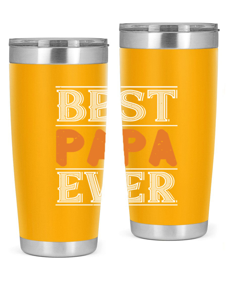 Best Papa Ever tumbler featuring a stylish design, double wall vacuum insulation, and a press-in lid, perfect for hot and cold beverages.