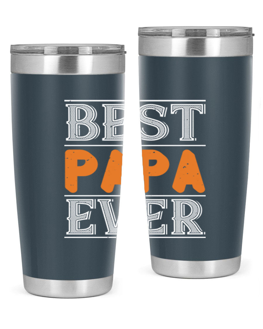 Best Papa Ever tumbler featuring a stylish design, double wall vacuum insulation, and a press-in lid, perfect for hot and cold beverages.