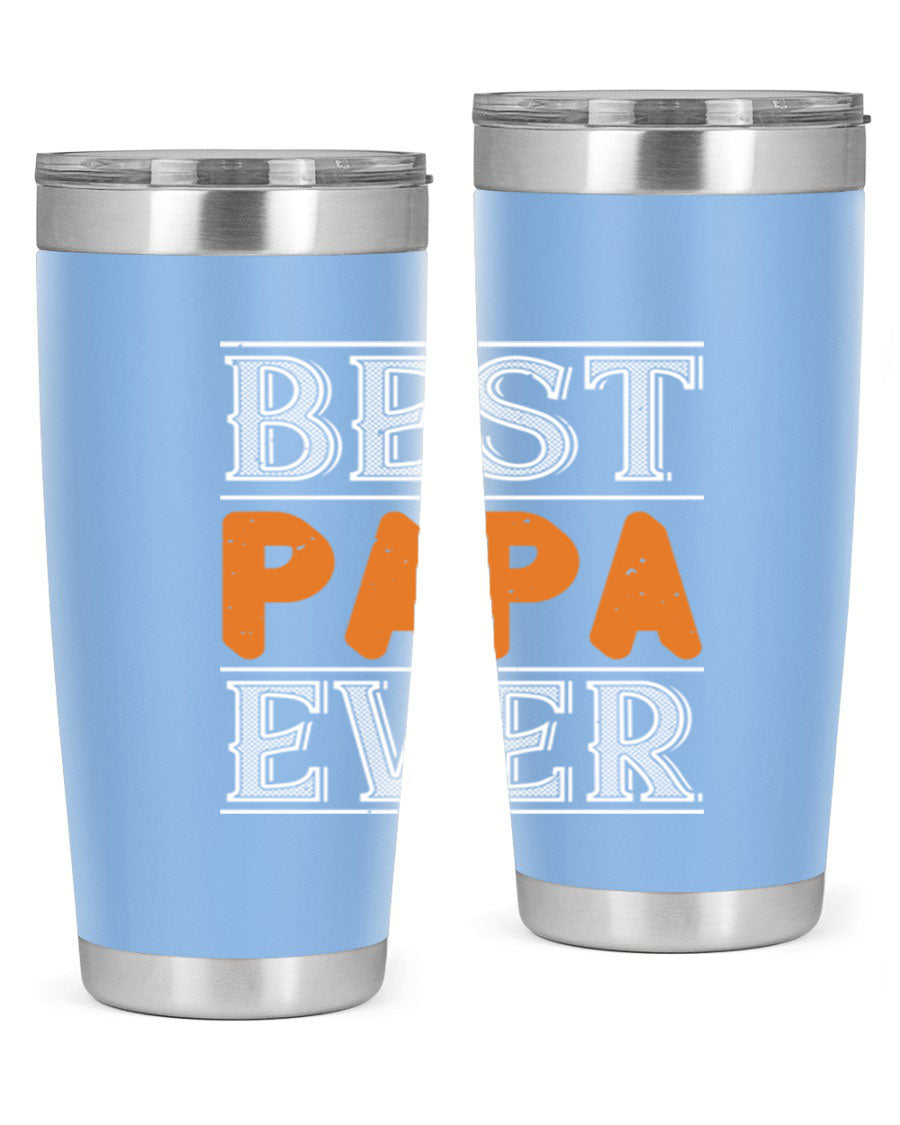 Best Papa Ever tumbler featuring a stylish design, double wall vacuum insulation, and a press-in lid, perfect for hot and cold beverages.