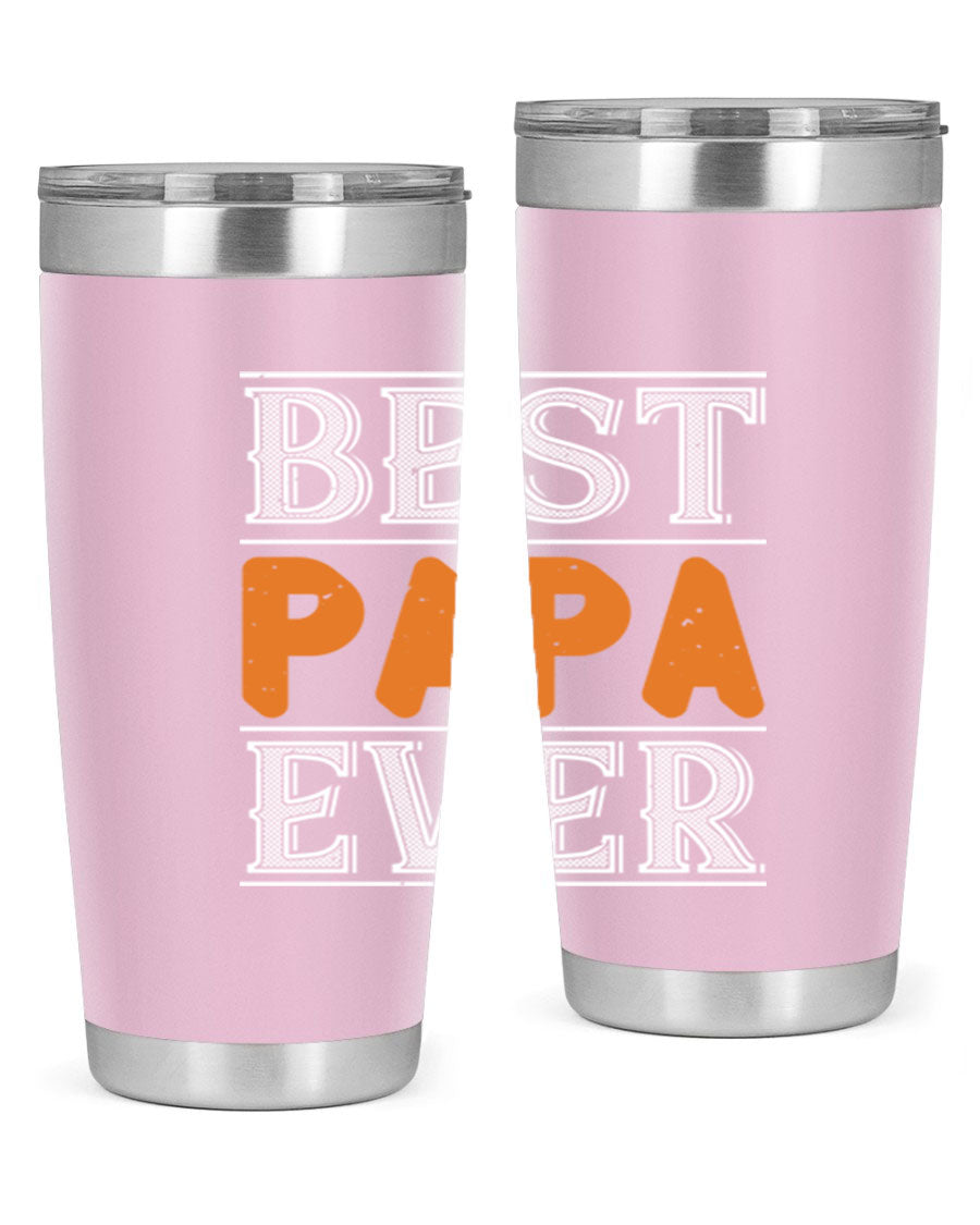 Best Papa Ever tumbler featuring a stylish design, double wall vacuum insulation, and a press-in lid, perfect for hot and cold beverages.