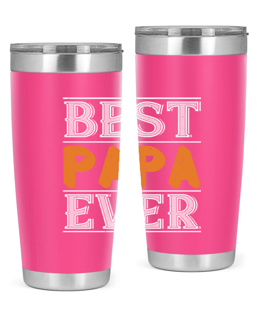 Best Papa Ever tumbler featuring a stylish design, double wall vacuum insulation, and a press-in lid, perfect for hot and cold beverages.