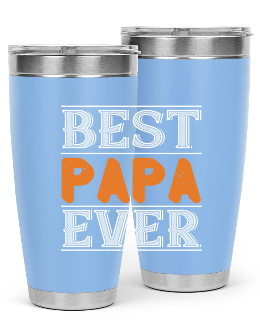 Best Papa Ever tumbler featuring a stylish design, double wall vacuum insulation, and a press-in lid, perfect for hot and cold beverages.