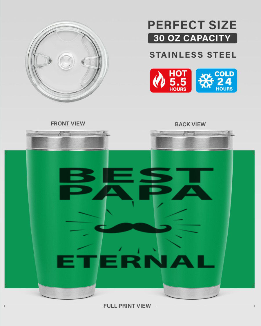 Best Papa Pnga 91# tumbler in stainless steel with a drink-thru lid, showcasing its double wall vacuum insulation.