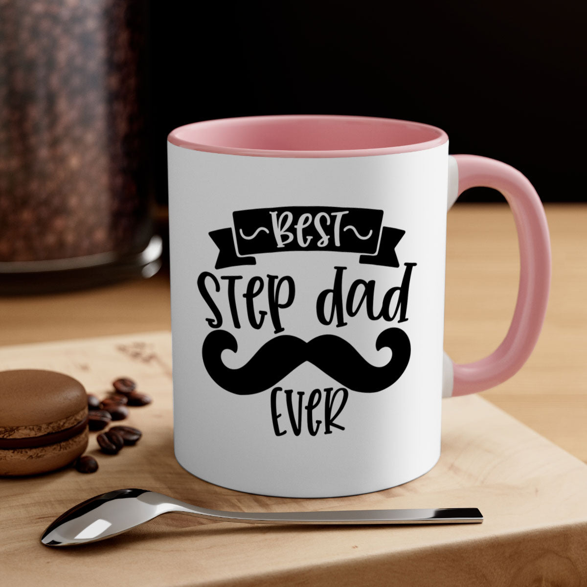 Best step dad ever mug with colorful handle and glossy finish, available in multiple colors and sizes.