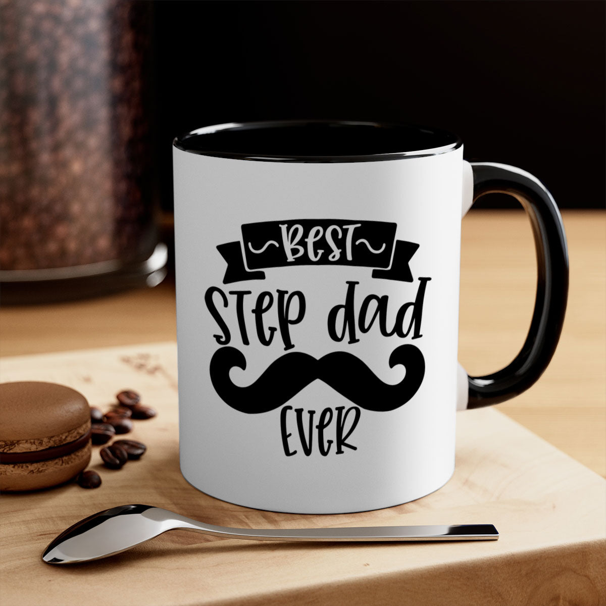 Best step dad ever mug with colorful handle and glossy finish, available in multiple colors and sizes.