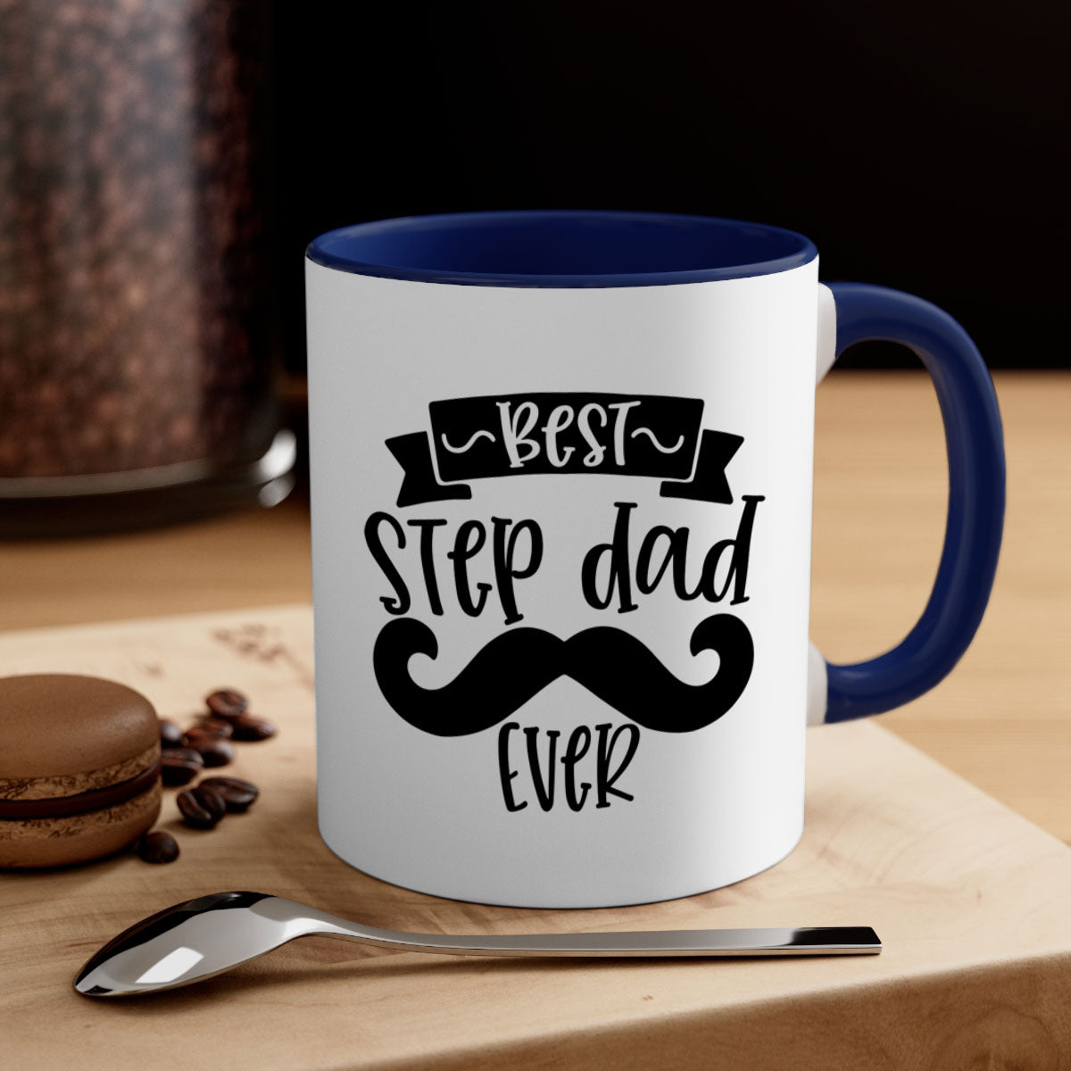 Best step dad ever mug with colorful handle and glossy finish, available in multiple colors and sizes.