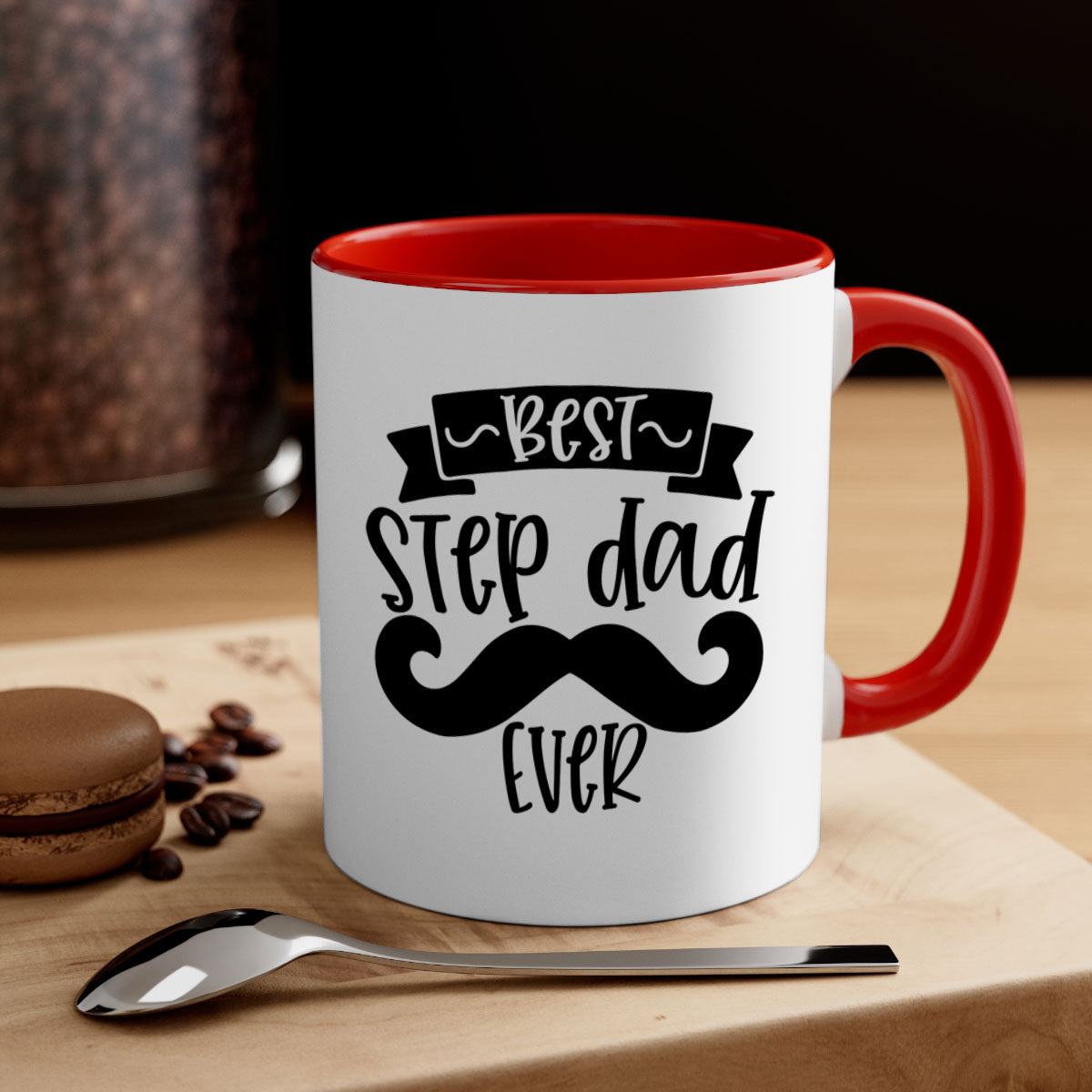 Best step dad ever mug with colorful handle and glossy finish, available in multiple colors and sizes.