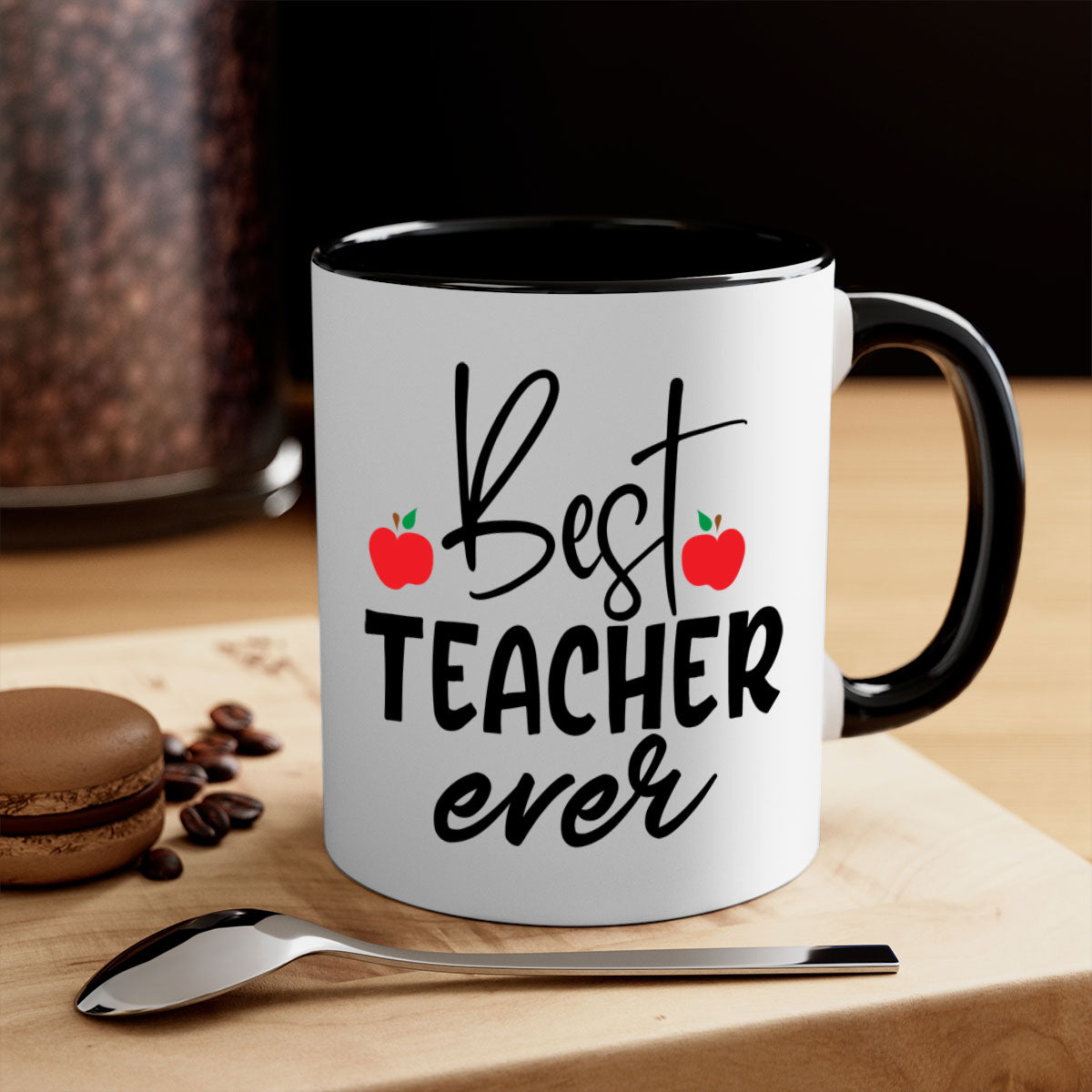 Best Teacher Ever Style 188# Mug with colorful handle and glossy finish, available in multiple colors and sizes.