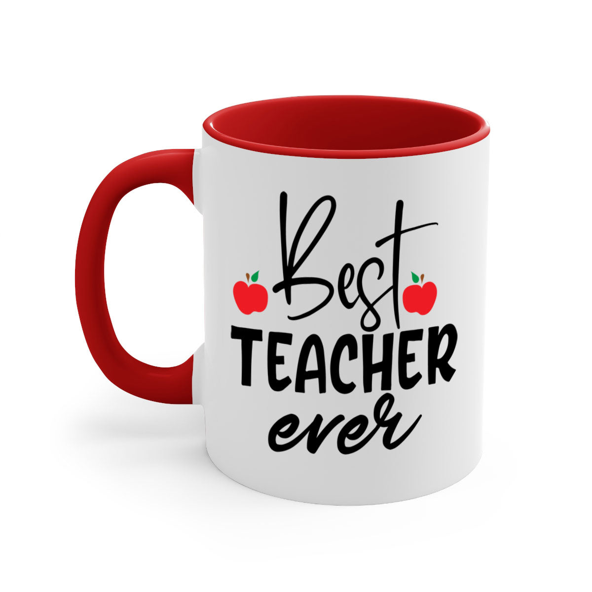 Best Teacher Ever Style 188# Mug with colorful handle and glossy finish, available in multiple colors and sizes.